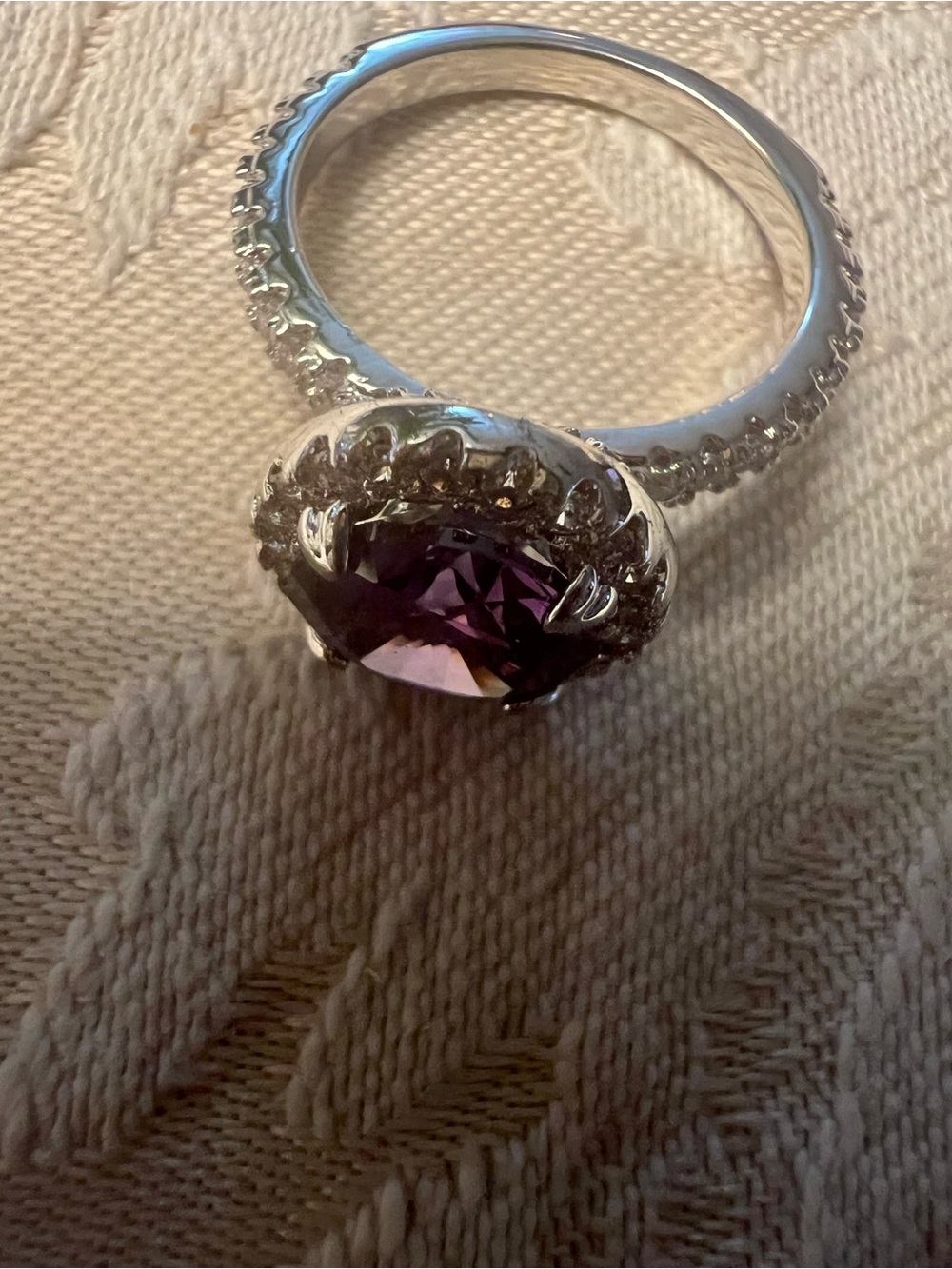 Sterling Silver Ring with Amethyst-Cut Purple Stone